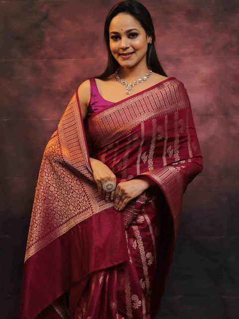 VastraLakshmi Alluring Wine Soft Silk Saree With Amazing Blouse Piece