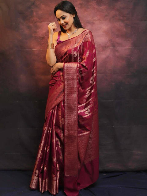 VastraLakshmi Alluring Wine Soft Silk Saree With Amazing Blouse Piece