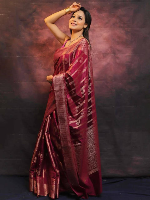 VastraLakshmi Alluring Wine Soft Silk Saree With Amazing Blouse Piece