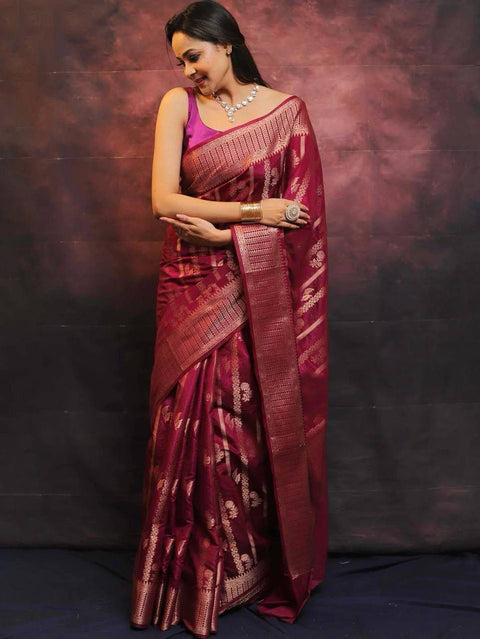 VastraLakshmi Alluring Wine Soft Silk Saree With Amazing Blouse Piece