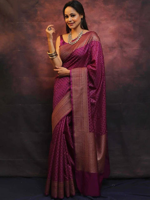 VastraLakshmi Innovative Purple Soft Silk Saree With Jazzy Blouse Piece