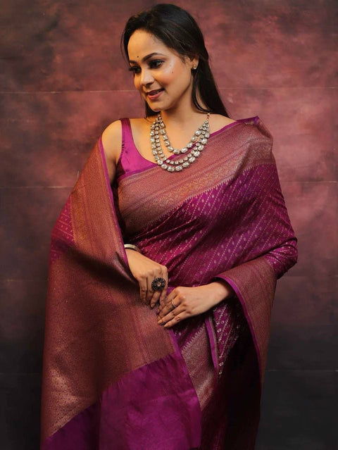 VastraLakshmi Innovative Purple Soft Silk Saree With Jazzy Blouse Piece