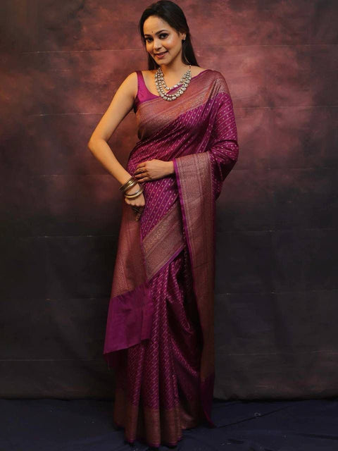 VastraLakshmi Innovative Purple Soft Silk Saree With Jazzy Blouse Piece