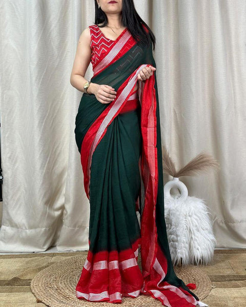 VastraLakshmi Palimpsest Dark Green Digital Printed Chiffon Saree With Fugacious Blouse Piece