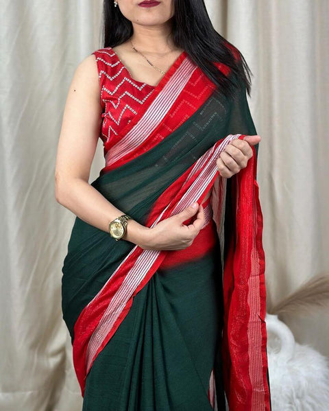 VastraLakshmi Palimpsest Dark Green Digital Printed Chiffon Saree With Fugacious Blouse Piece