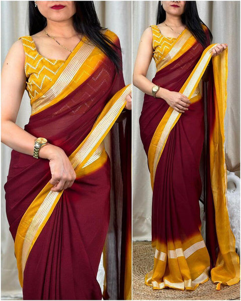 VastraLakshmi Surreptitious Maroon Digital Printed Chiffon Saree With Transcendent Blouse Piece