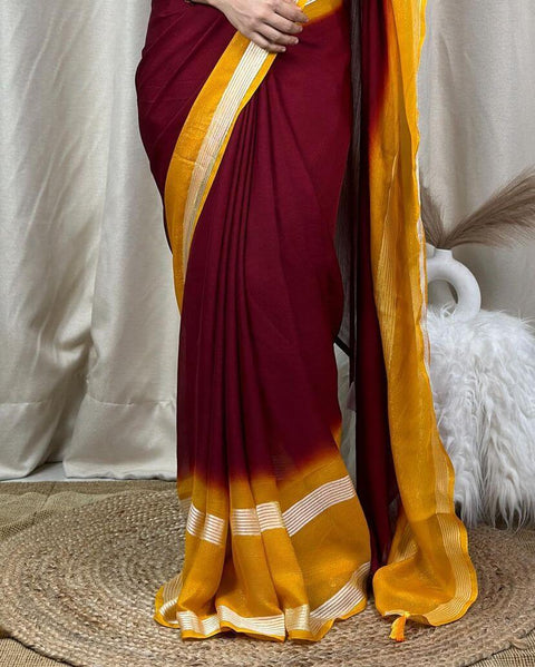 VastraLakshmi Surreptitious Maroon Digital Printed Chiffon Saree With Transcendent Blouse Piece