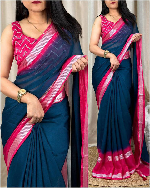 VastraLakshmi Ineffable Rama Digital Printed Chiffon Saree With Rhapsody Blouse Piece