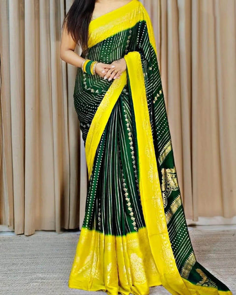 VastraLakshmi Amiable Dark Green Digital Printed Chiffon Saree With Vivacious Blouse Piece