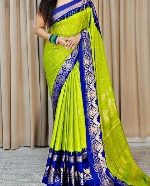 VastraLakshmi Winsome Mehndi Digital Printed Chiffon Saree With Sonorous Blouse Piece