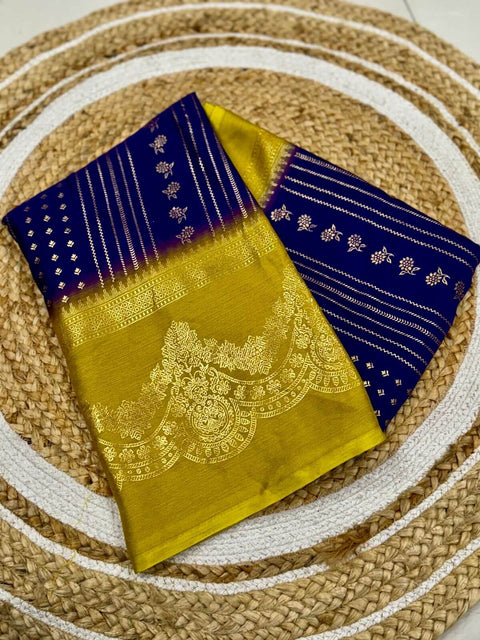 VastraLakshmi Allure Royal Blue Digital Printed Chiffon Saree With Effulgent Blouse Piece