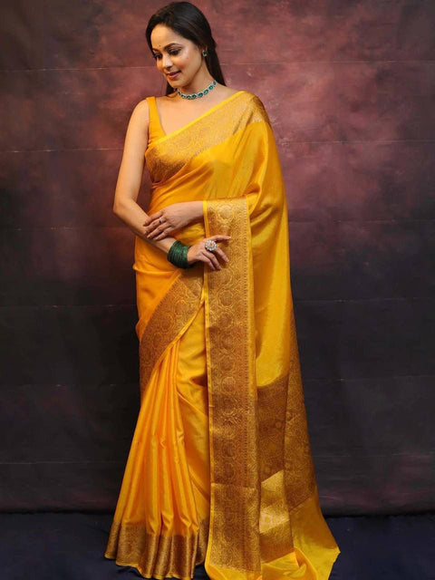 VastraLakshmi Ailurophile Yellow Soft Silk Saree With Demesne Blouse Piece