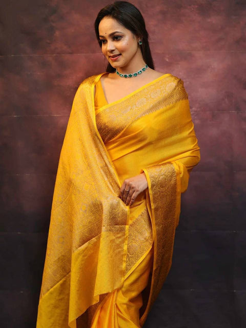 VastraLakshmi Ailurophile Yellow Soft Silk Saree With Demesne Blouse Piece