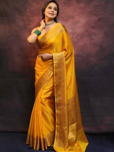 VastraLakshmi Ailurophile Yellow Soft Silk Saree With Demesne Blouse Piece