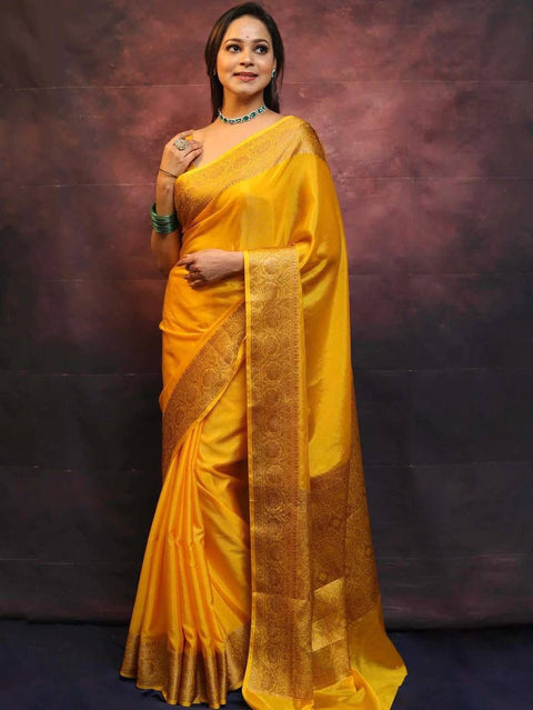 VastraLakshmi Ailurophile Yellow Soft Silk Saree With Demesne Blouse Piece