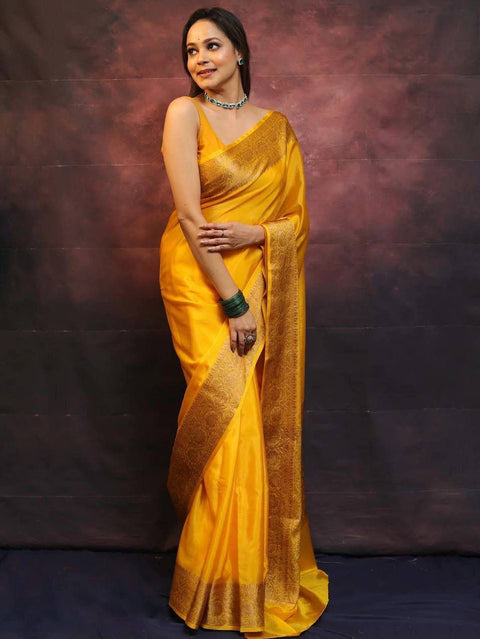 VastraLakshmi Ailurophile Yellow Soft Silk Saree With Demesne Blouse Piece