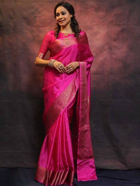 VastraLakshmi Mesmeric Dark Pink Soft Silk Saree With Fairytale Blouse Piece