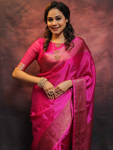 VastraLakshmi Mesmeric Dark Pink Soft Silk Saree With Fairytale Blouse Piece