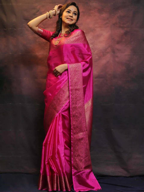 VastraLakshmi Mesmeric Dark Pink Soft Silk Saree With Fairytale Blouse Piece