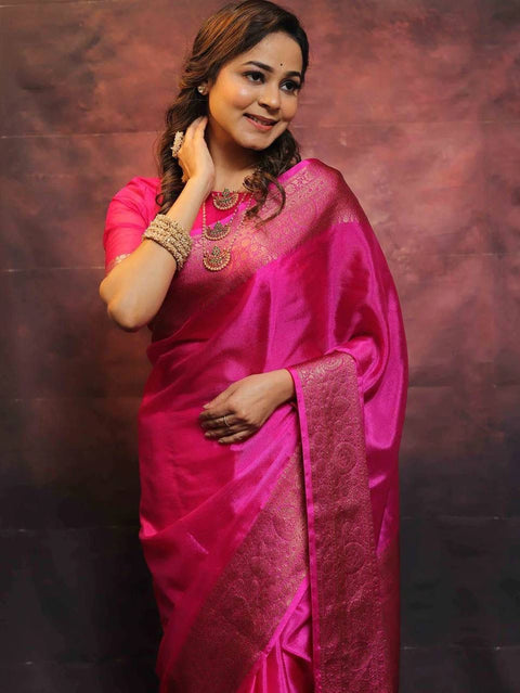 VastraLakshmi Mesmeric Dark Pink Soft Silk Saree With Fairytale Blouse Piece