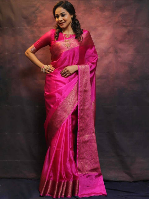 VastraLakshmi Mesmeric Dark Pink Soft Silk Saree With Fairytale Blouse Piece