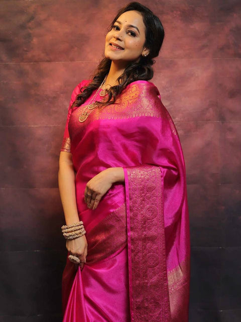 VastraLakshmi Mesmeric Dark Pink Soft Silk Saree With Fairytale Blouse Piece