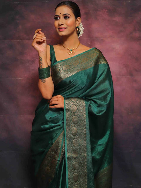 VastraLakshmi Sumptuous Rama Soft Silk Saree With Felicitous Blouse Piece