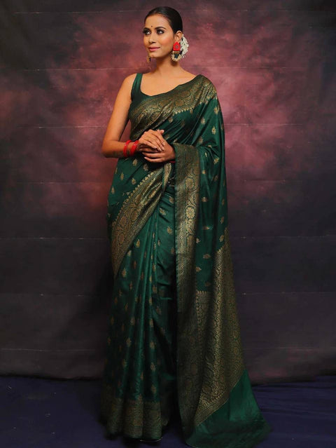 VastraLakshmi Adorning Dark Green Soft Silk Saree With Prominent Blouse Piece