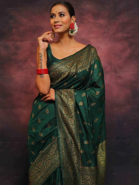 VastraLakshmi Adorning Dark Green Soft Silk Saree With Prominent Blouse Piece