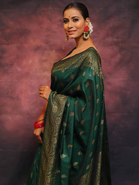 VastraLakshmi Adorning Dark Green Soft Silk Saree With Prominent Blouse Piece