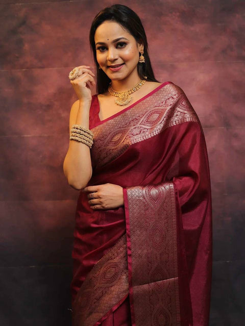 VastraLakshmi Engrossing Maroon Soft Silk Saree With Inspiring Blouse Piece