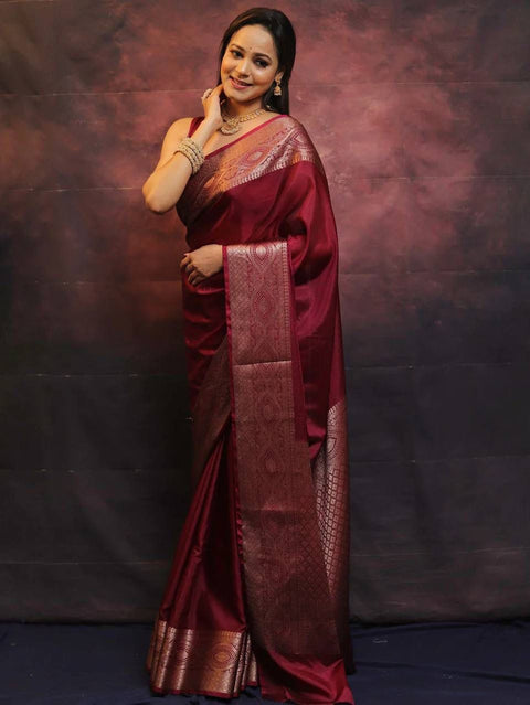 VastraLakshmi Engrossing Maroon Soft Silk Saree With Inspiring Blouse Piece