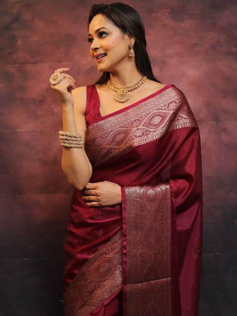 VastraLakshmi Engrossing Maroon Soft Silk Saree With Inspiring Blouse Piece