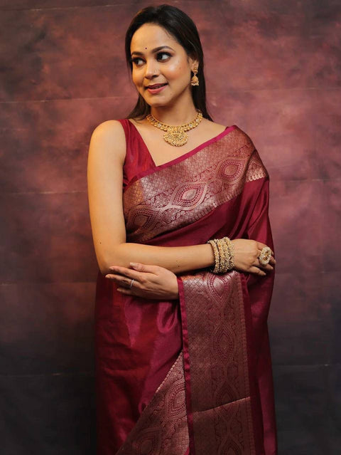 VastraLakshmi Engrossing Maroon Soft Silk Saree With Inspiring Blouse Piece