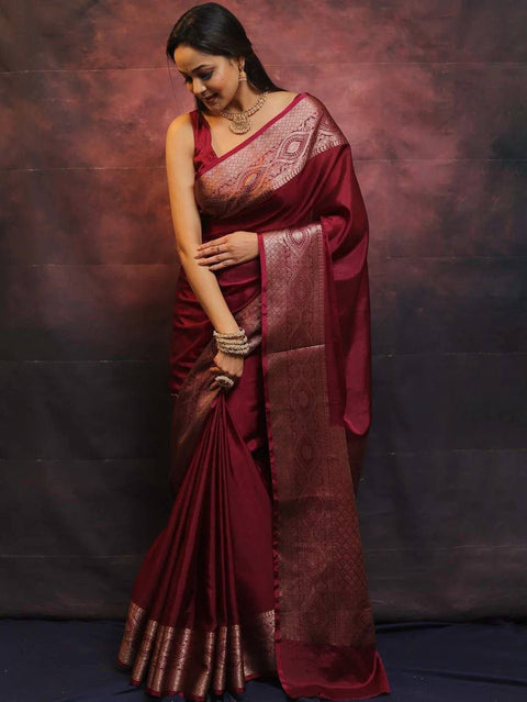 VastraLakshmi Engrossing Maroon Soft Silk Saree With Inspiring Blouse Piece