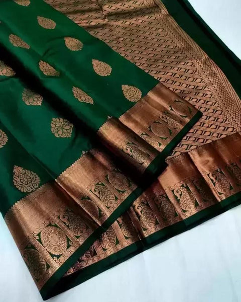 VastraLakshmi Elegant Dark Green Soft Silk Saree With Fancifull Blouse Piece