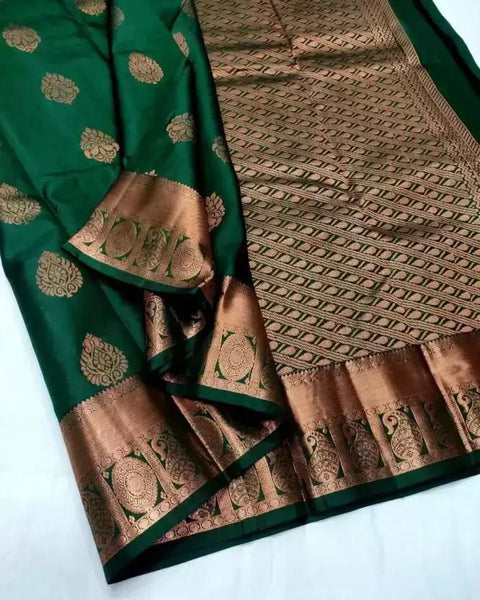 VastraLakshmi Elegant Dark Green Soft Silk Saree With Fancifull Blouse Piece