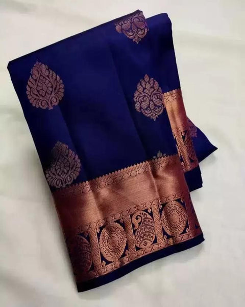 VastraLakshmi Diaphanous Navy Blue Soft Silk Saree With Confounding Blouse Piece