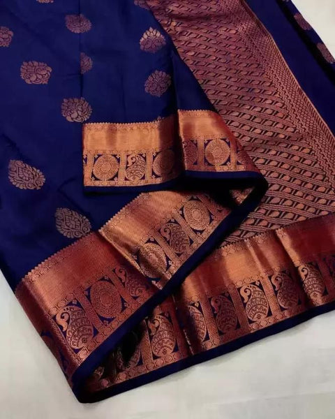 VastraLakshmi Diaphanous Navy Blue Soft Silk Saree With Confounding Blouse Piece