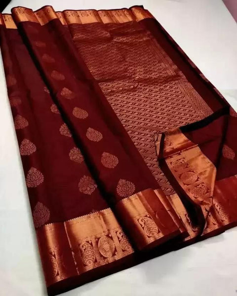 VastraLakshmi Piquant Wine Soft Silk Saree With Tantalizing Blouse Piece