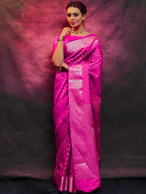 VastraLakshmi Classy Dark Pink Soft Silk Saree With Dissemble Blouse Piece