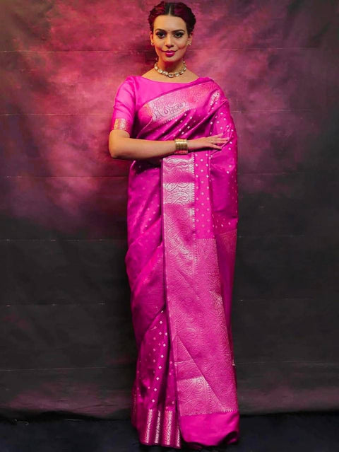 VastraLakshmi Classy Dark Pink Soft Silk Saree With Dissemble Blouse Piece