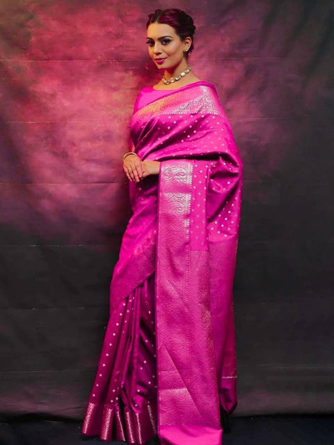 VastraLakshmi Classy Dark Pink Soft Silk Saree With Dissemble Blouse Piece