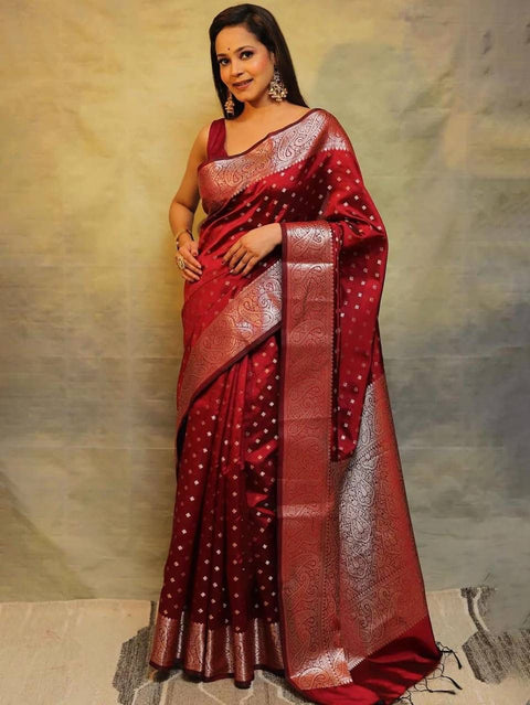 VastraLakshmi Twirling Maroon Soft Silk Saree With Surpassing Blouse Piece