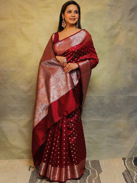 VastraLakshmi Twirling Maroon Soft Silk Saree With Surpassing Blouse Piece