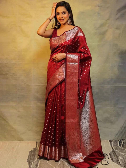 VastraLakshmi Twirling Maroon Soft Silk Saree With Surpassing Blouse Piece