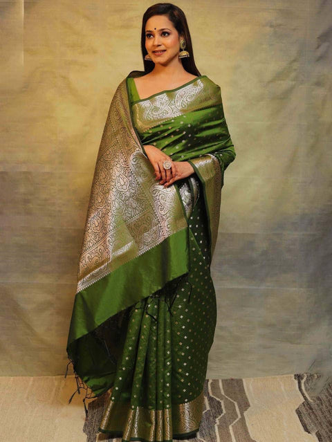 VastraLakshmi Impressive Mehndi Soft Silk Saree With Energetic Blouse Piece