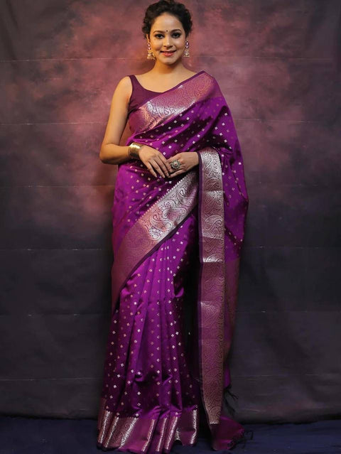 VastraLakshmi Arresting Purple Soft Silk Saree With Fairytale Blouse Piece