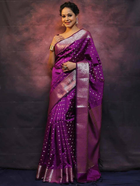 VastraLakshmi Arresting Purple Soft Silk Saree With Fairytale Blouse Piece