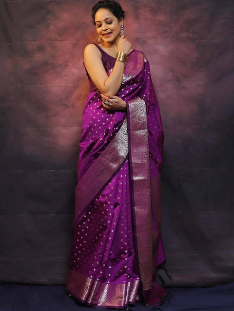 VastraLakshmi Arresting Purple Soft Silk Saree With Fairytale Blouse Piece